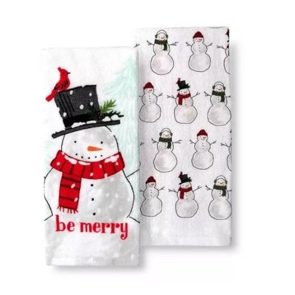 Be Merry Snowman Kitchen Towel 2-pk - Picture 1 of 3